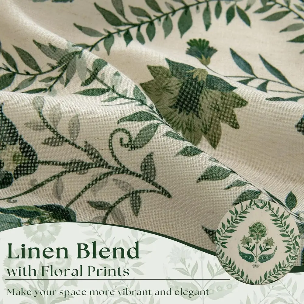 Olivgrüne Blumenvorhänge 120 für Wohn-/Esszimmer, Bauernhausstil mit Blatt- und Pflanzenmuster