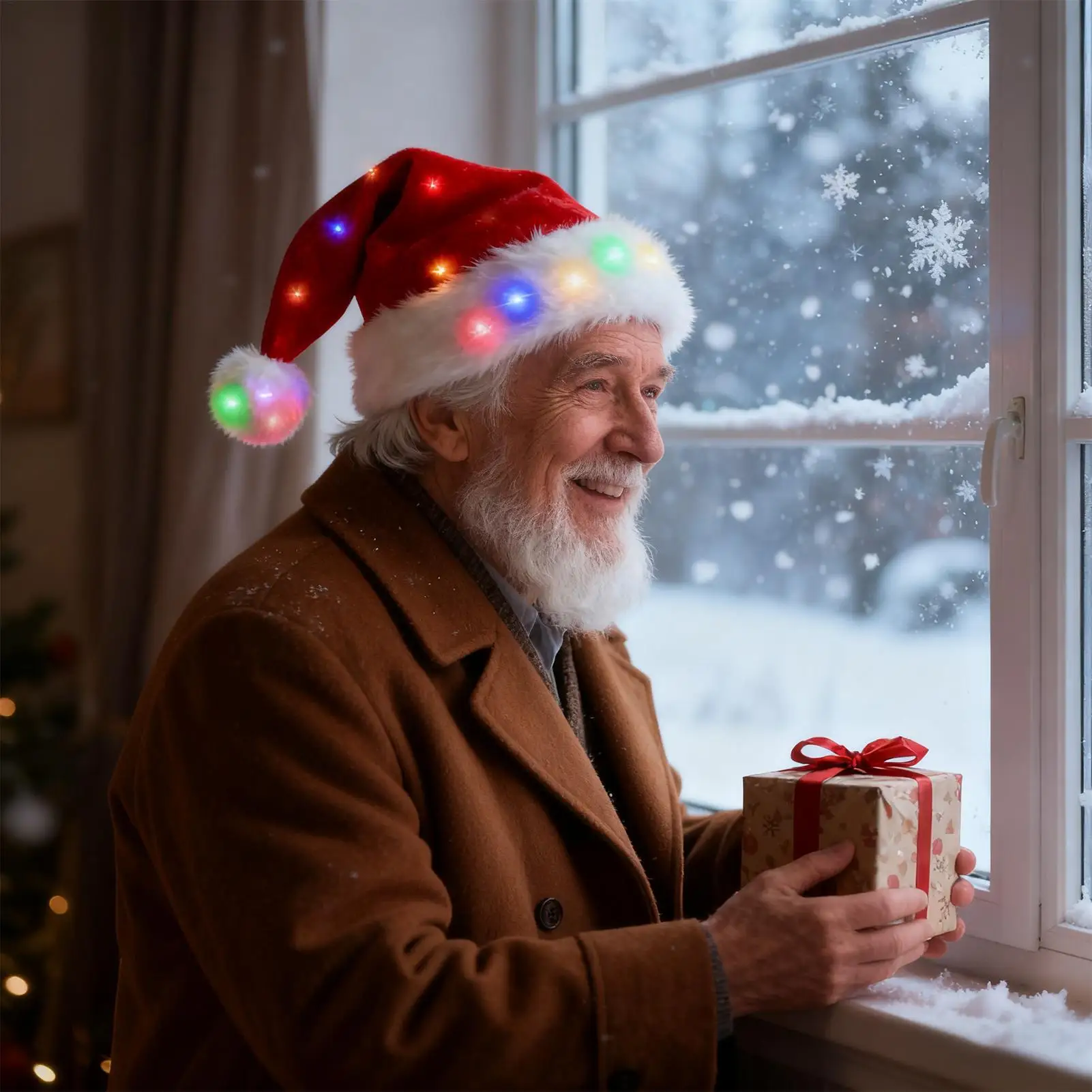 LED Santa Hat Christmas Cosplay Headpiece LED Musical Festive Hat for Kids Women Men Event Planners Family Photo Winter