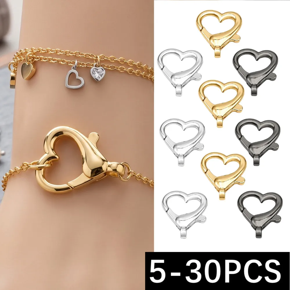 5-30Pcs Heart Shaped Spring Clasps Metal Lobster Clasps Bag Clips Hook Dog Chain Buckles DIY Keychain Jewelry Making Accessories