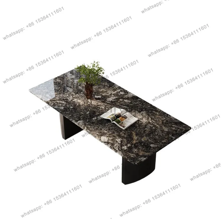 Dining table marble platinum diamond black rose Kari ice jade villa furniture dining room modern simple light luxury