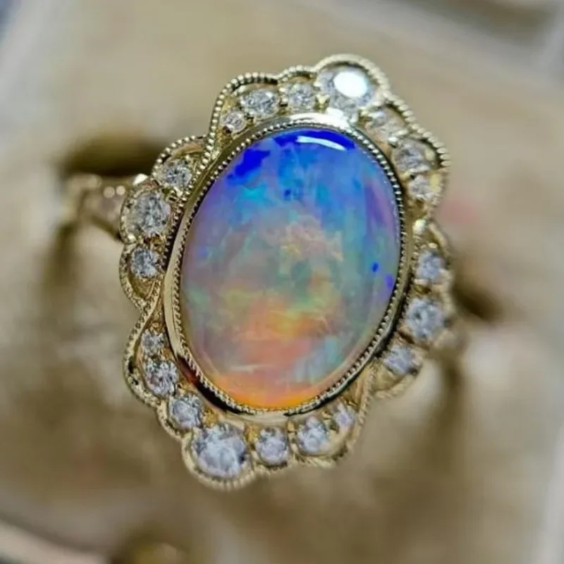 

European and American new fashionable simple color Opal inlaid light luxury personalized women's ring