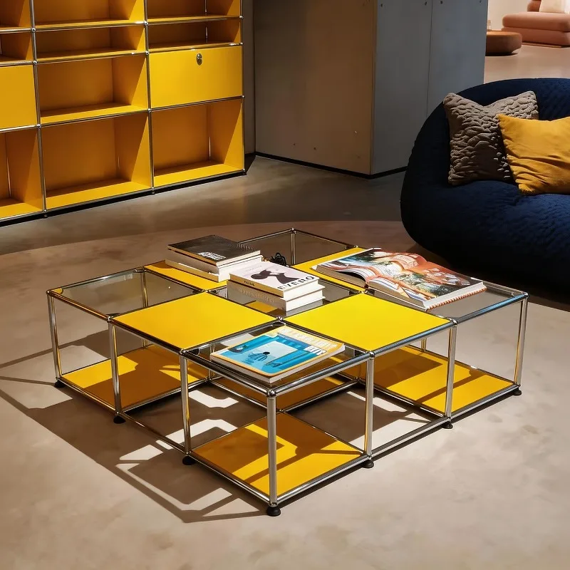 

Transparent glass countertop coffee table Bauhaus module square high-end living room furniture