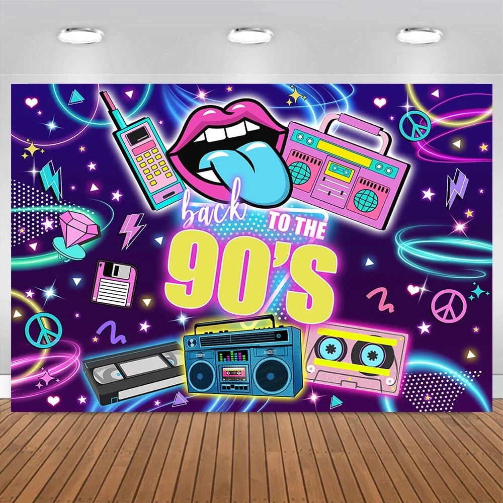 Retro Disco Music Party Photography Background Banner Back to the 90's Radio Diamond Backdrops Adult Baby Birthday Holiday Props