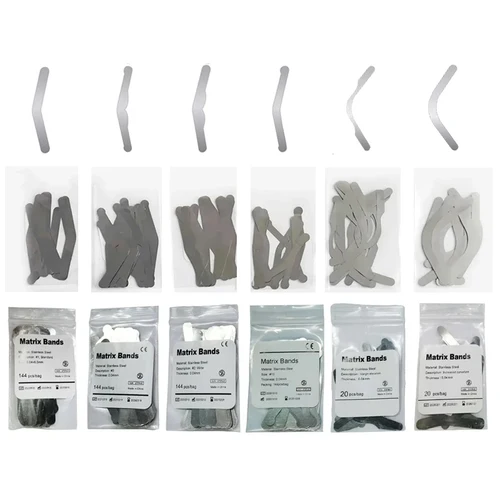 Imagen 2 del producto 100/144 bandas de matriz Dental Tofflemire # 1 # 2 # 3 # 13 bandas de matriz contorneadas seccionales, elevación de pared gingival de 0,04 mm/corvatura grande