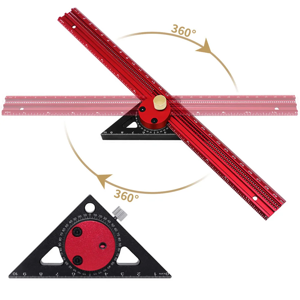 Carpenty Scribe Ruler 300/400mm T-Type Woodworking Line Ruler 360 Degree Rotating Marking Gauge Aluminum Alloy Right Angle Ruler