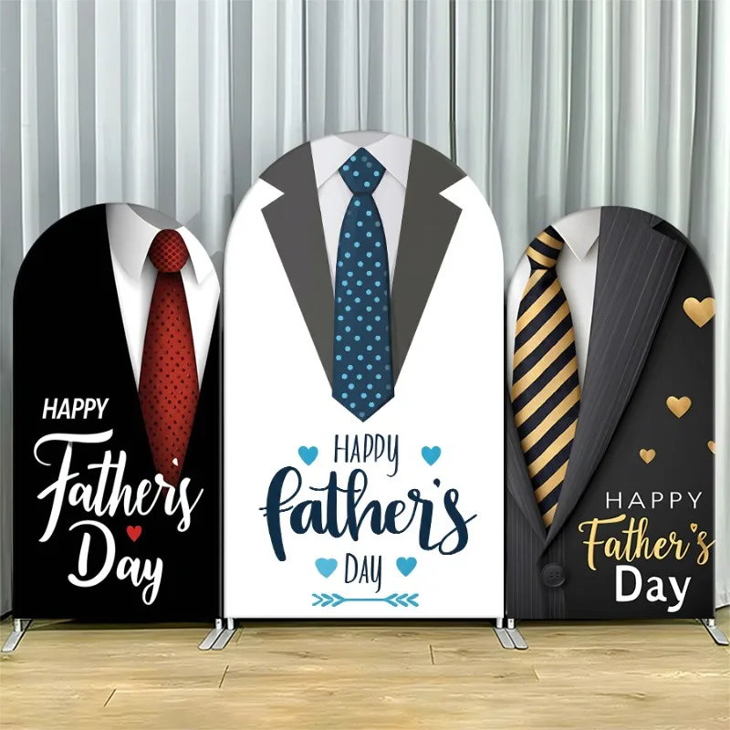 

Arch Backdrop Cover Single Side Fathers Day Stylish Tie Designs Black White Gray Party Decoration Photo Booth Background Event