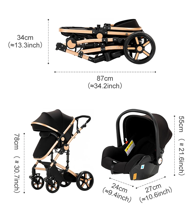Poussette de Luxe 3 en 1 - Noir & Doré S4d3eccce035642bd83f9880d020dee69h