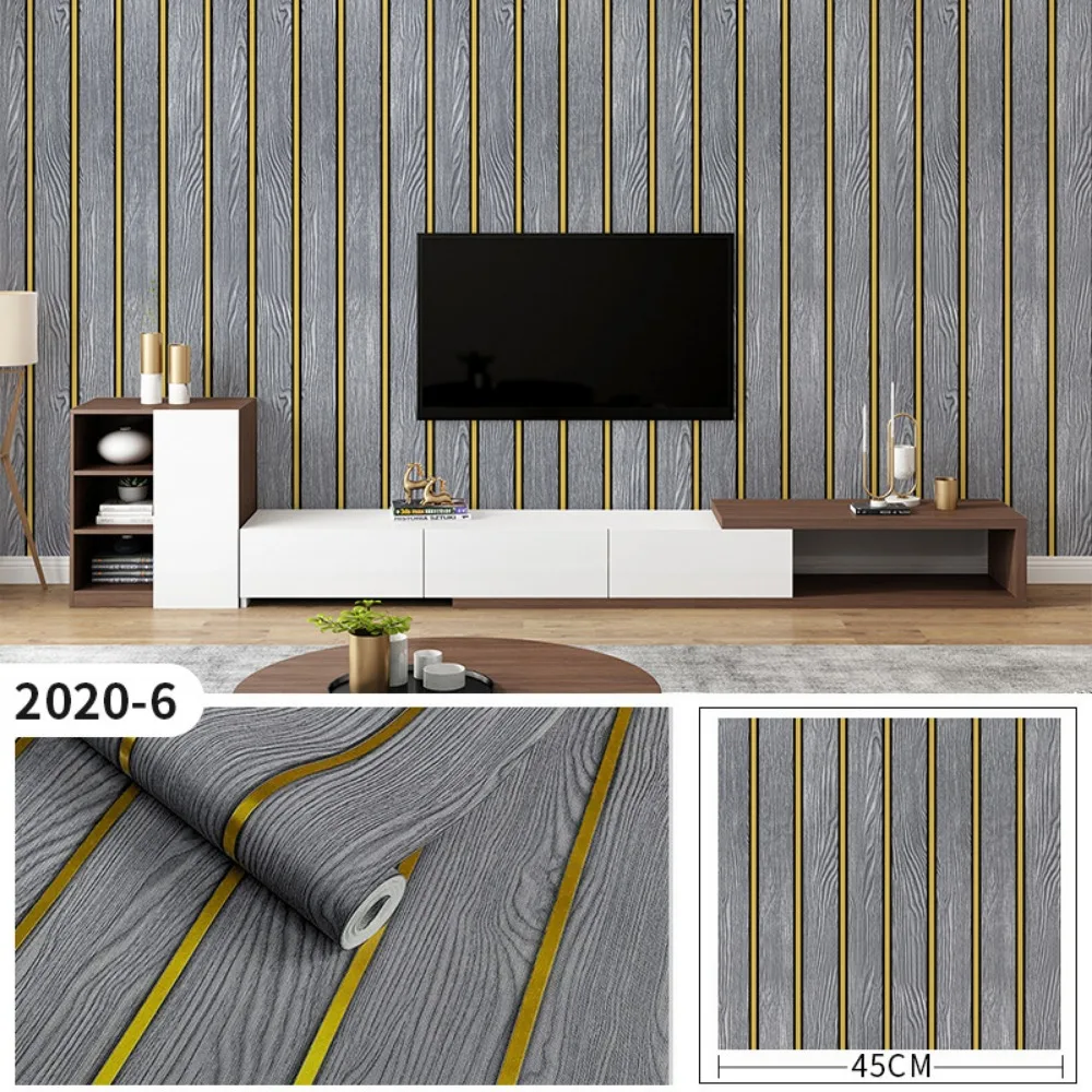 

New 45CM*10M PVC Wallpaper Waterproof Easy-Remove Wall Paper Wood Grain Stain Resistant Decorative Stickers Wall Decoration