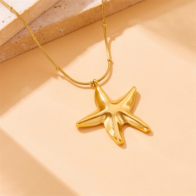 DIEYURO 316L Stainless Steel Gold Color Starfish Necklace For Womens 2024 New Fashion Exquisite Sea Star Neck Chain Jewelry Gift image 3