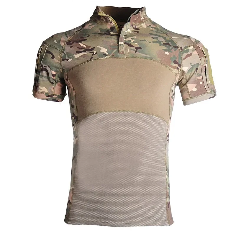 

Men's Military Combat Shirts Short Sleeve Tactical Shirt CP Hunting Clothes Outdoor Hiking Shirts Casual Pullover Tops 1/4 Zip