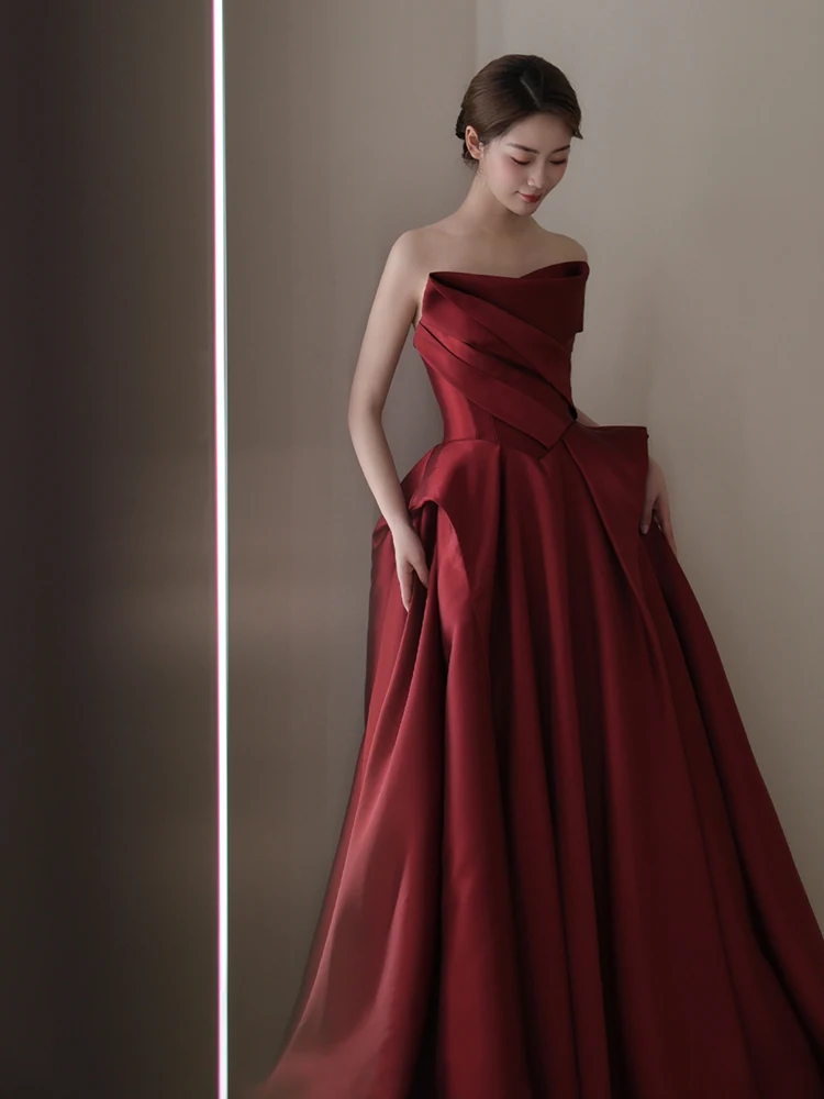 

Red Wedding Dr Chenge Satin Bridesmaid Dr Long Evening Gown One oulder Sle for Engagement Par Performance