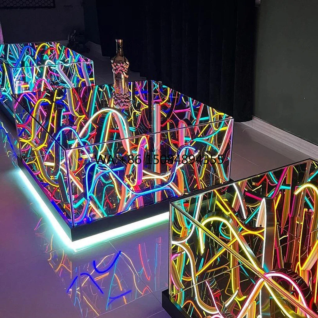 LiqVis Portable Outdoor/Indoor Reception Desk RGB Custom LOGO Led Light Neon DJ Booth Table With Wheels for Bar Disco Party  KTV