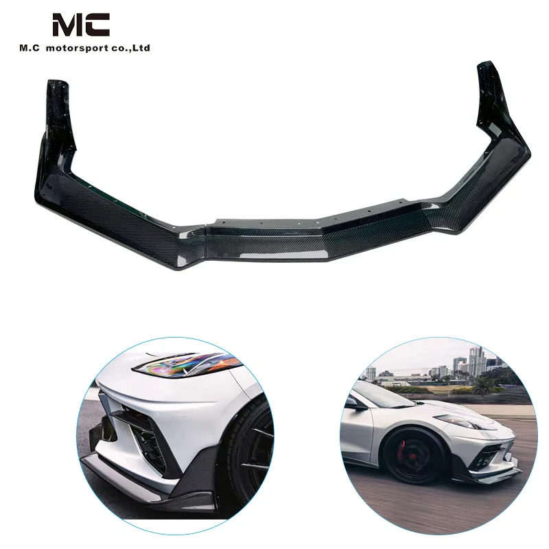 3pcs dry carbon fiber lip For Corvette C8 Dry Carbon Fiber Front Lip for CHEVROLET Corvette C8 3pcs dry Carbon Fiber front spoil