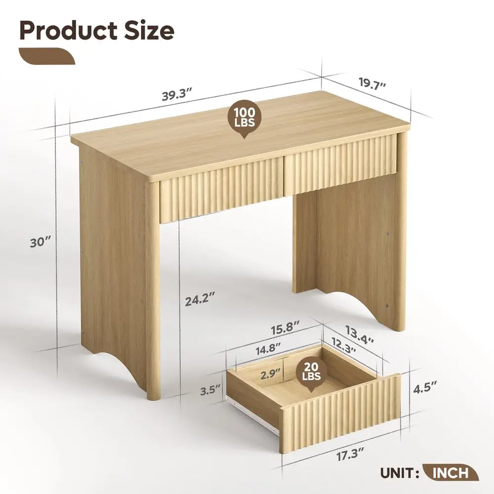 

Компьютерный стол с рифленой столешницей и 2 ящиками, 40-дюймовый небольшой деревянный письменный/рабочий стол, компьютерный стол, компактный стол для домашнего офиса руководителя
