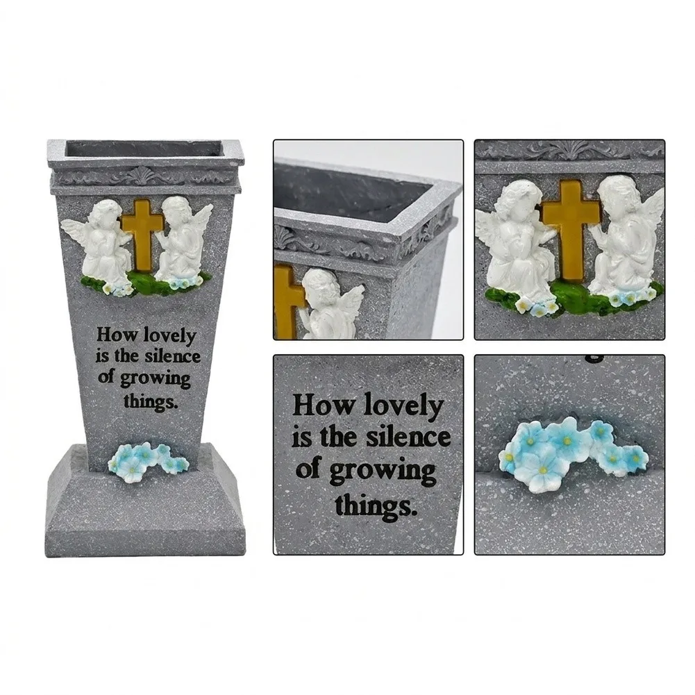 Elegant Resin Memorial Angel Flower Vase Weather‑Resistant Graveside Floral Holder For Cemetery Outdoor Remembrance Decoration