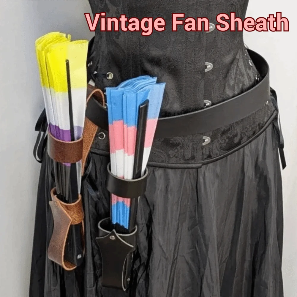 Medieval Style Vintage Fan Sheath Belt-Attachable PU Leather Medieval Style Fan Holder Viking Style Retro