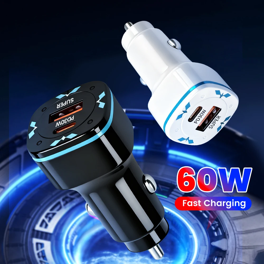 30W PD Quick Charging  Car Charger USB Type-c Mobile Phone Super Fast Charging Adapter For IPhone16 15 Samsung Xiaomi Huawei