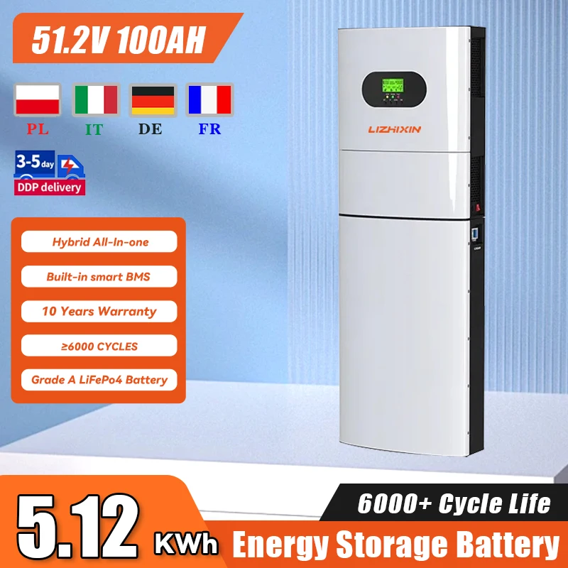 51.2V 100ah All in One with Inverter 200ah 300ah Lithium Battery Power Station 5kw Home Solar Power System