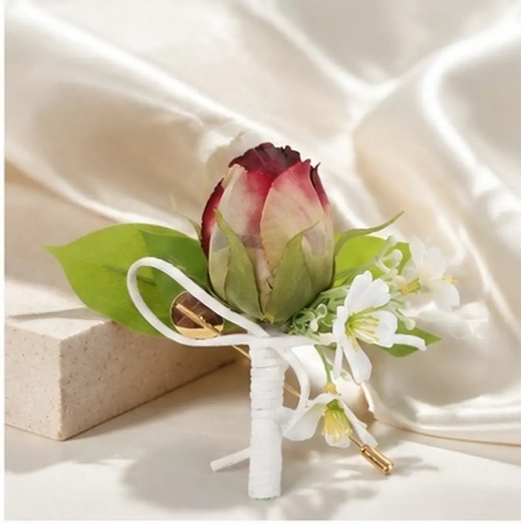 Artificial Tulip Corsage Boutonniere Elegant Wedding Chest Flower for Bride Groom Bridesmaids Groomsmen Formal Prom Anniversary
