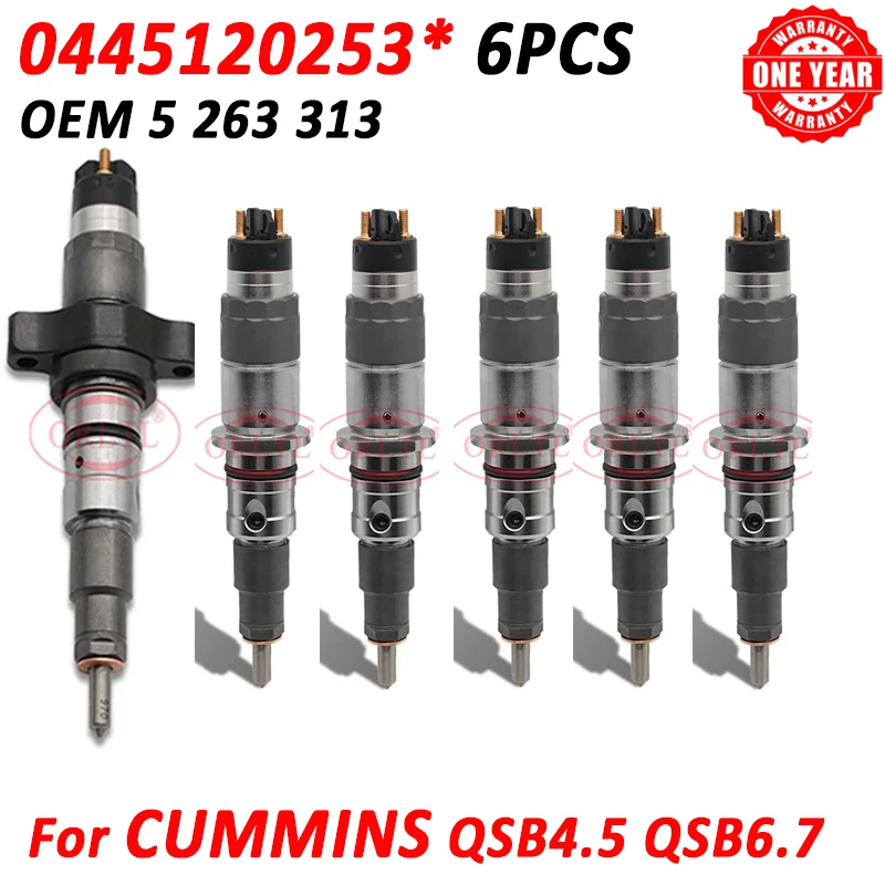 6pcs 0445120253 5263312 4988301 Common Rail Injector Nozzle 0 445 120 253 for Cummins QSB4.5 QSB6.7 Engine