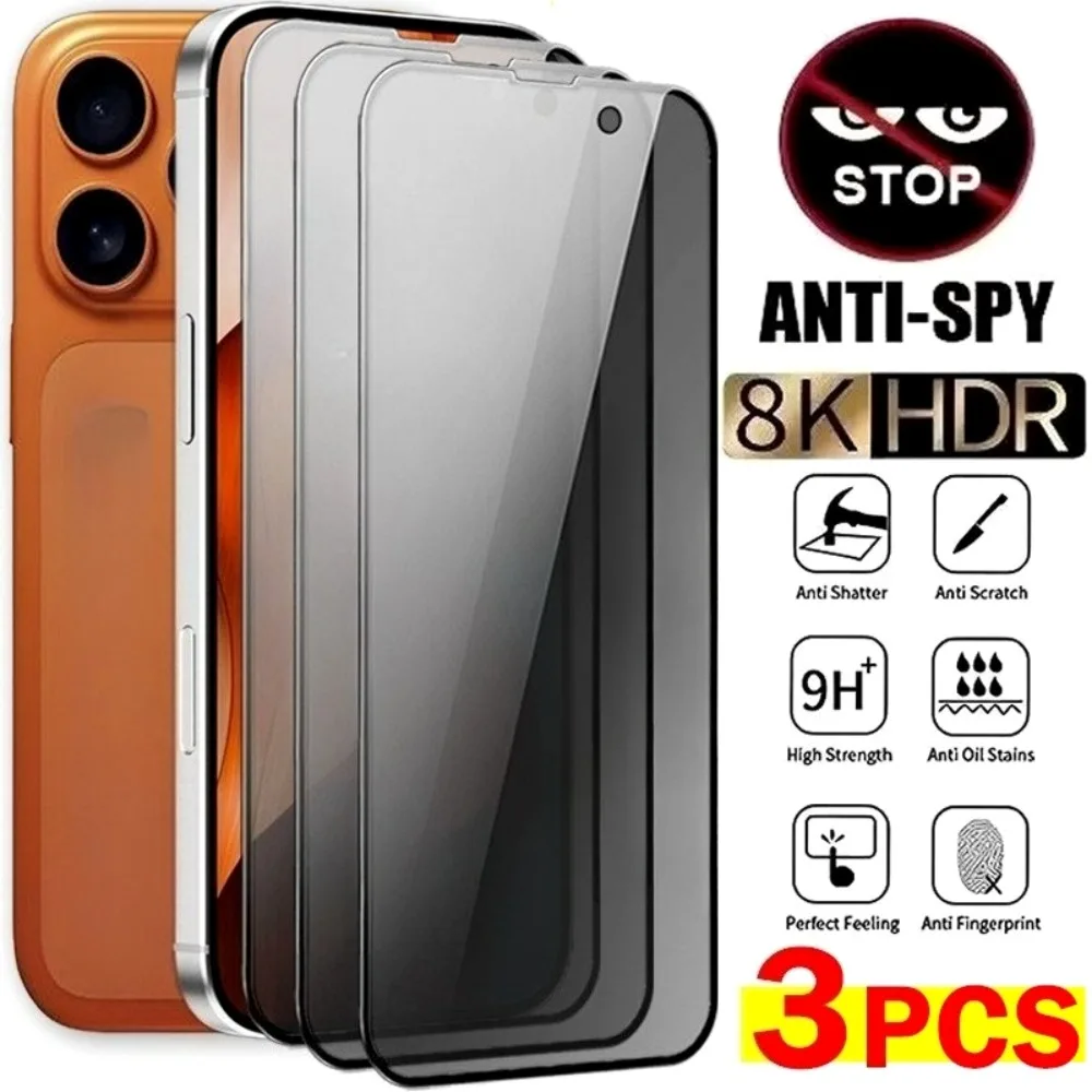 3 Stück Anti-Spionage-Hartglas für iPhone 17 16 15 14 Pro Max Air 16e 15 Plus Displayschutzfolie für iPhone 13 12 11 Pro XR XS Max