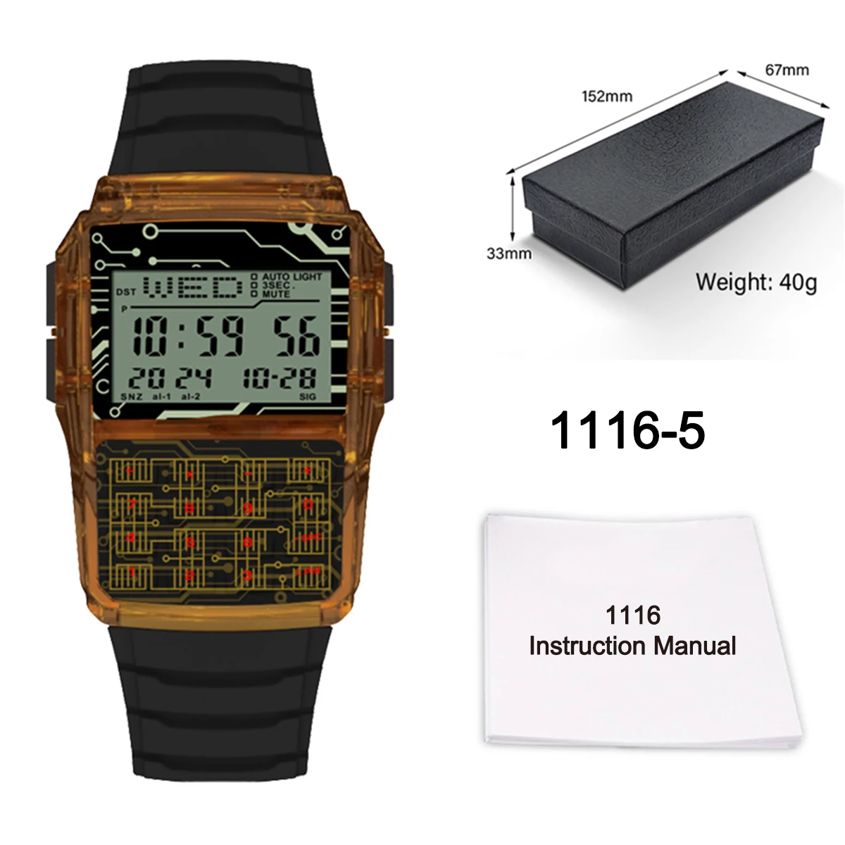 Men's Transparent Case Plastic Watch, Multifunction