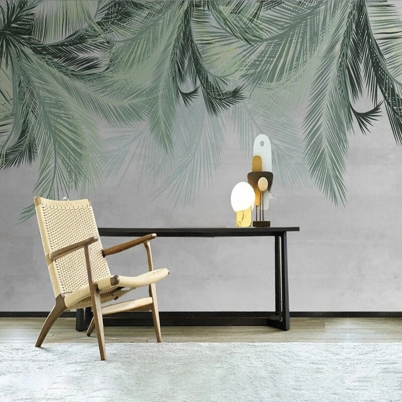 

MU8796 Custom Nordic tropical plant coconut leaf light landscape modern living room TV background wall decorative wallpaper