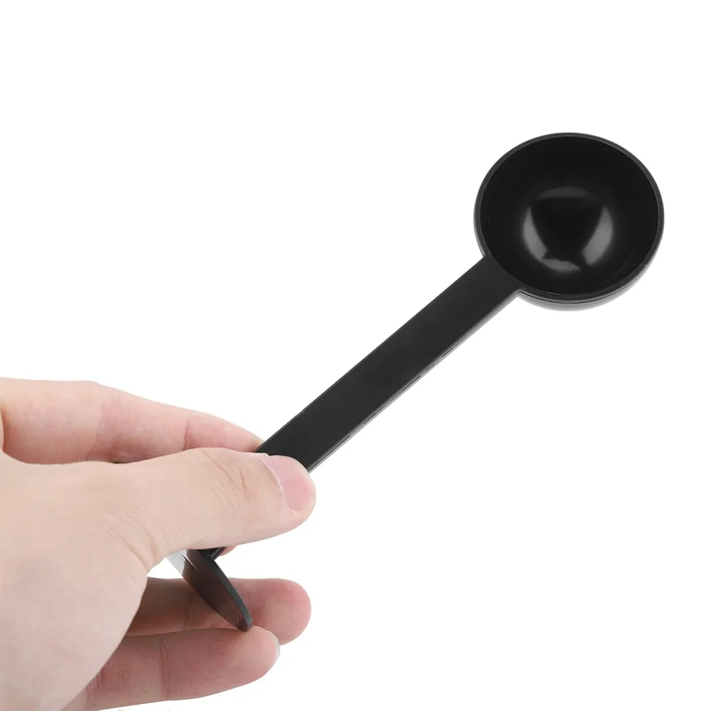 2-In-1 Design Coffee Measuring Spoon Black Color Plastic Material Coffee Bean Spoon Integrated Tamper Reusable Tea Scoop Spoon