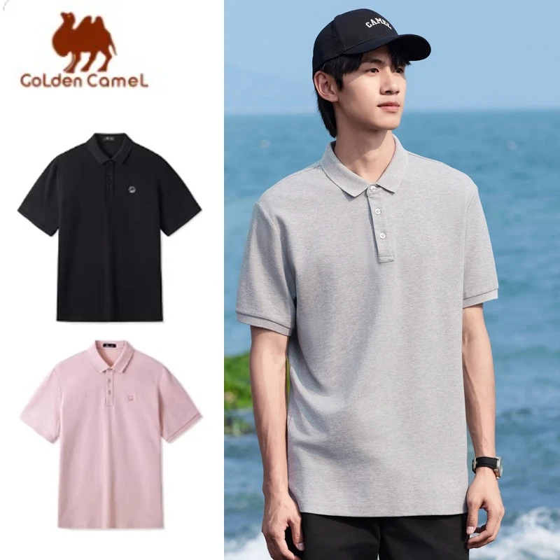 GOLDEN CAMEL Men's Cool Polo Shirt Men's Short Sleeve 2025 Summer Solona Ice Breathable Sports T-shirt Clothes Sportswear