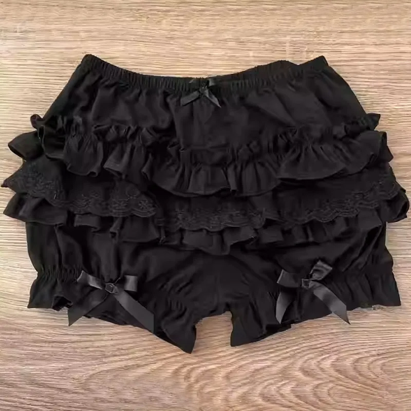 Black White Ruffle Lace Knickers Women Kawaii Pumpkin Panties Cute Bowknot Lolita Safety Shorts Pants Vintage Victorian Bloomers