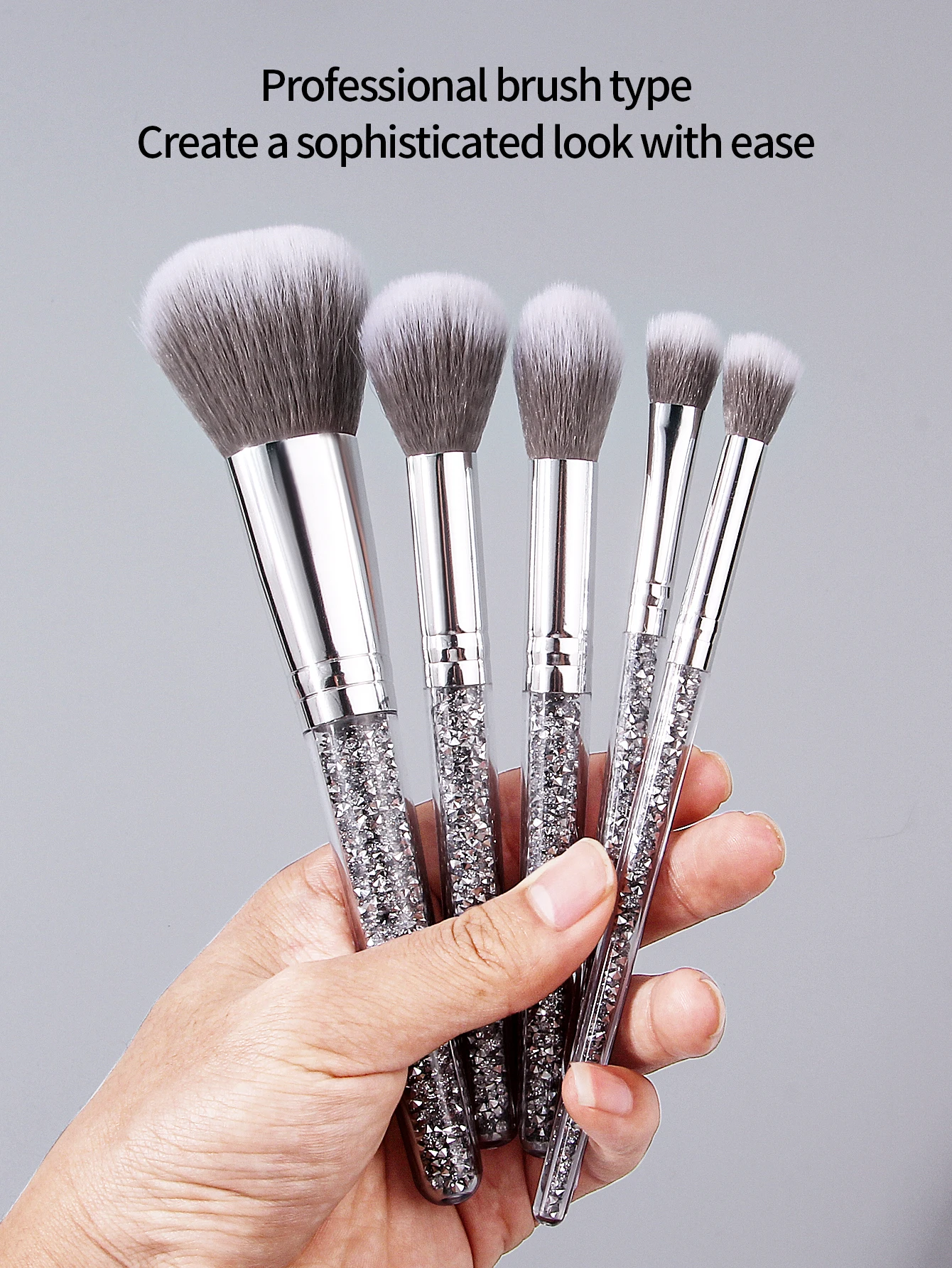 6PCS 고급스러운 메이크업 브러쉬 세트, 다이아몬드 핸들 루스 브러쉬 블러쉬 브러쉬 세트 + 대용량 보관 버킷