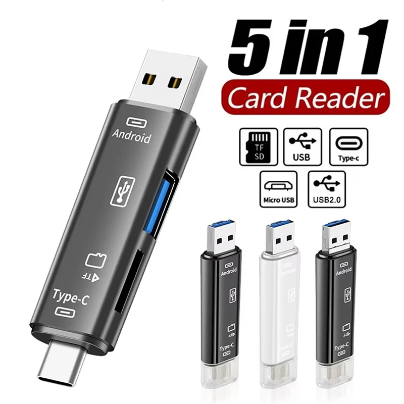 5 In 1 TF SD Memory Reading Multifunction Memory Card Reader For Phone Tablet Laptop PC Compact OTG Adapter Office Travel Data