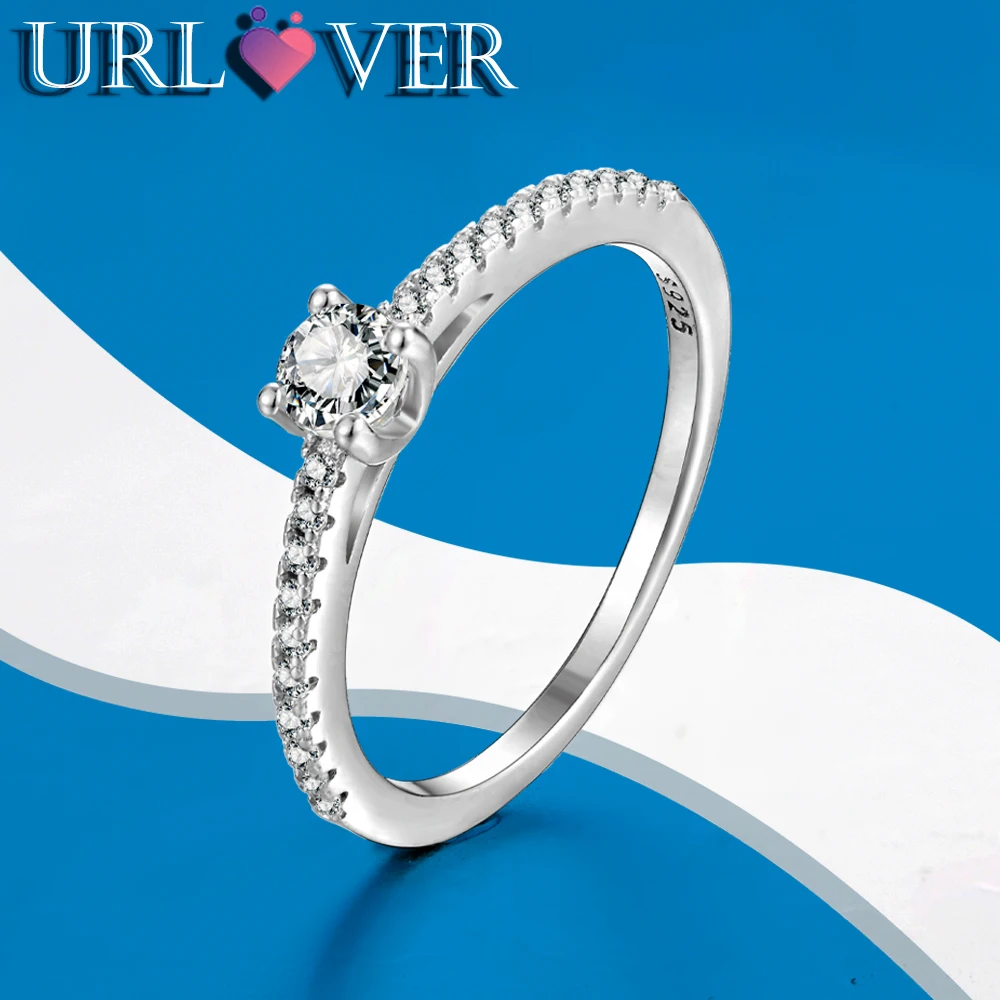 

URLOVER 0.3ct D Color Small Moissanite Rings s925 Sterling Sliver Round Cut Diamond Cocktail Ring for Women Wedding Jewelry Gift