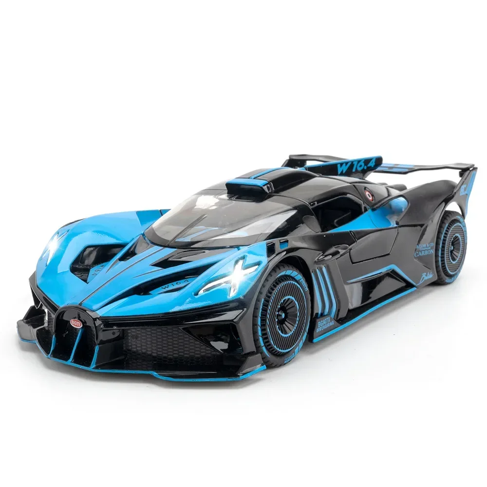 Bugatti Bolide-Diecast Metal Alloy Model Car para crianças, alta simulação, som e luz, coleção Pull Back, brinquedos, 1:24