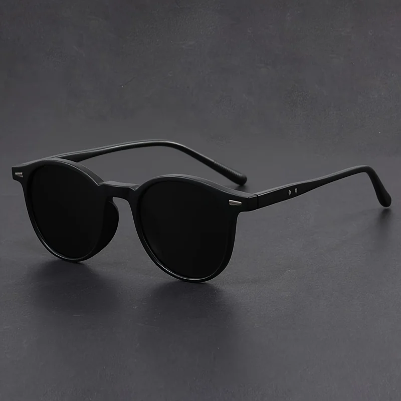 Classic Round Sunglasses for Men Women – Black Frame with Silver Accent, UV400 Polarized Lens, Retro Vintage Style Sun Glasses