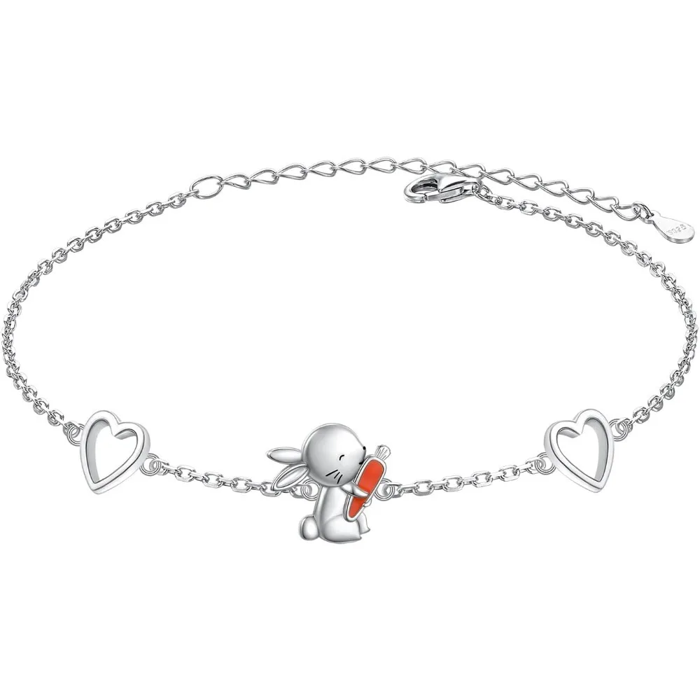 قابل للتعديل الحيوان أساور للنساء الفتيات 925 فضة Axolotl أوبال/الأرنب سوار على شكل قلب هدايا للأم ابنة Sist