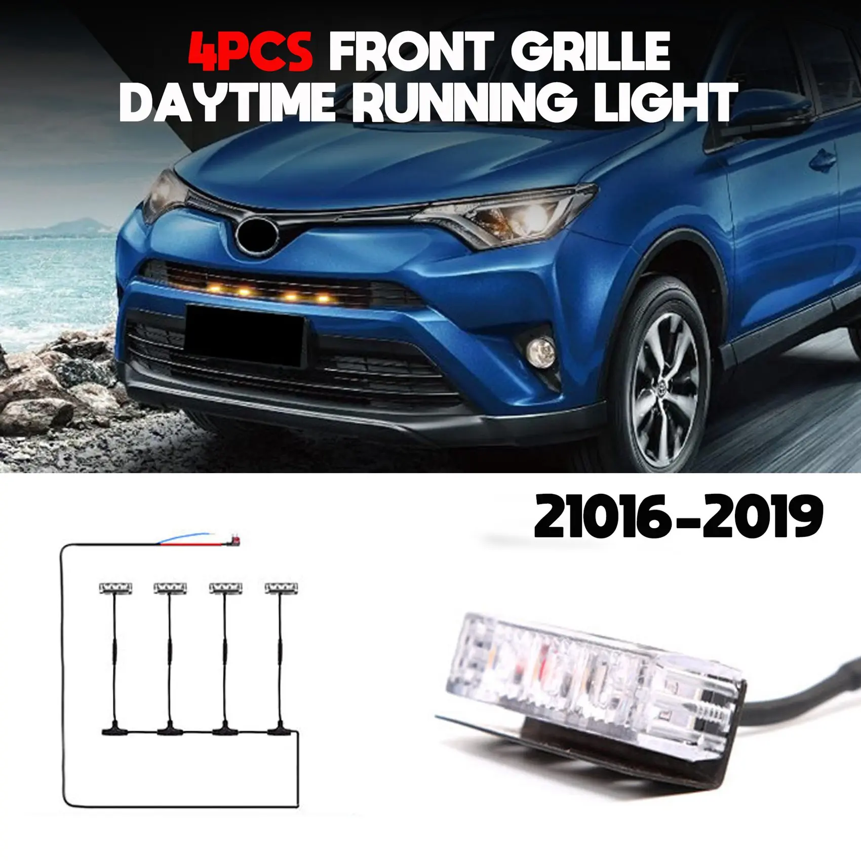 4PCS Car Front Grille LED Lights, for Toyota RAV4 2016 2017 2018 2019 DRL External Grille Driving Lamps, Yellow