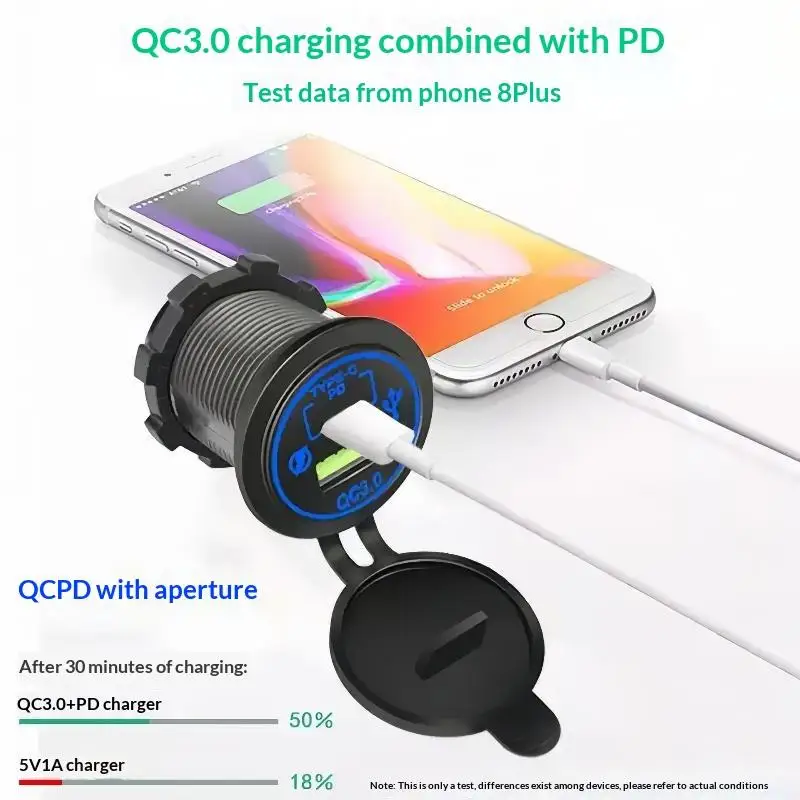 QC PD 3.0 Car Charger Socket Waterproof 12V/24V with Control Switch for Truck ATV Motorcycle Boat SUV
