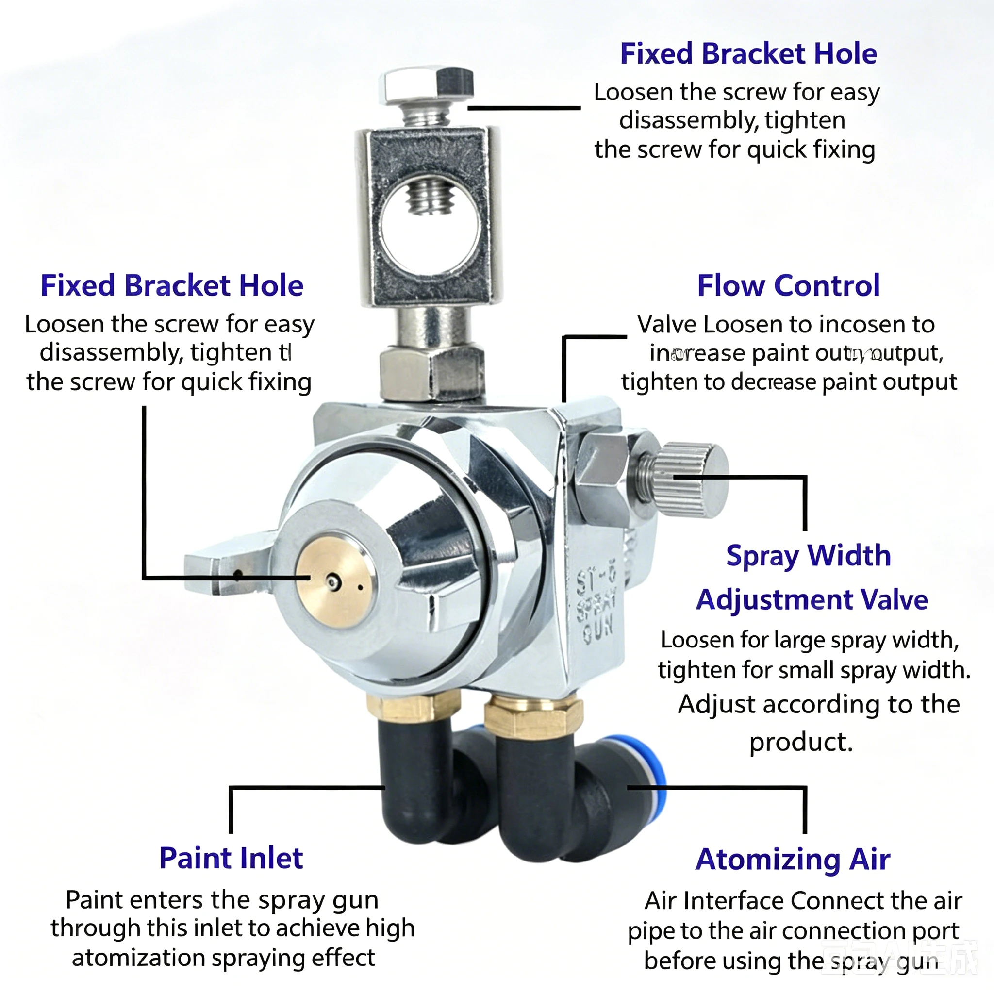 Automatic ST-6 ST-6R Spray Gun with Joints, Industrial Spray Paint Gun Professional Mini Spray Gun Air Tools Coating Tool