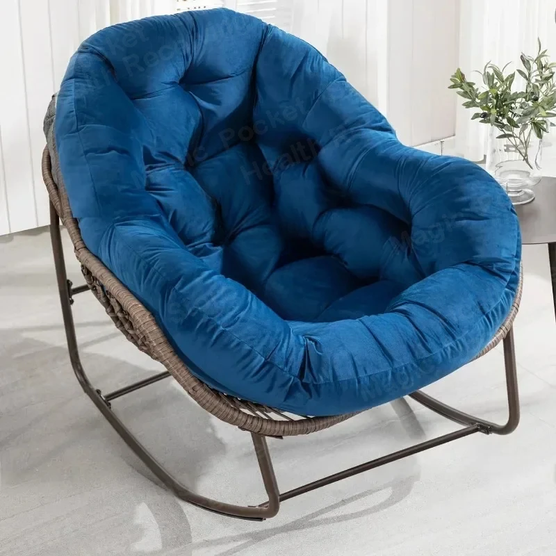 Outdoor Papasan Rocking Chair - Oversized Comfy Patio Chair Indoor Egg Royal Rattan Rocking Chair with Cushion