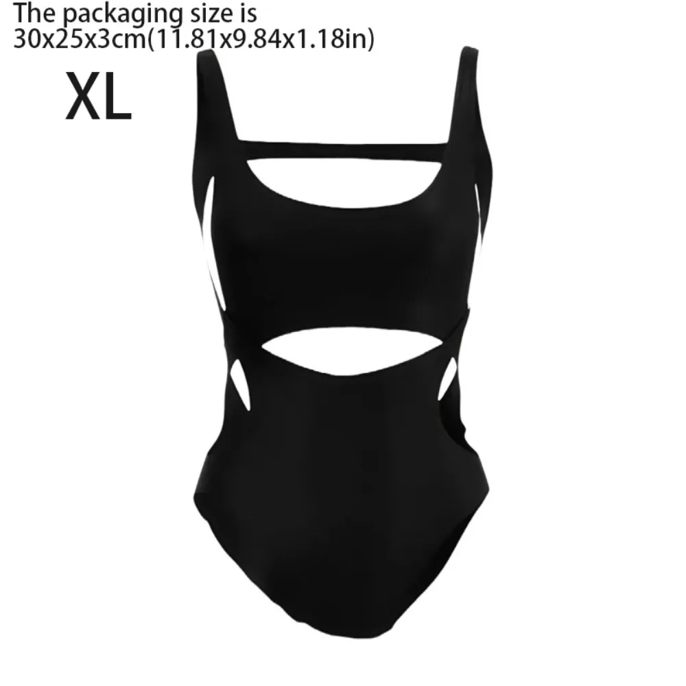High Waist One-Piece Swimsuit Solid Color Backless Design Slimming Swimsuit Dark Style Small Chest Hollow Out Swimsuit