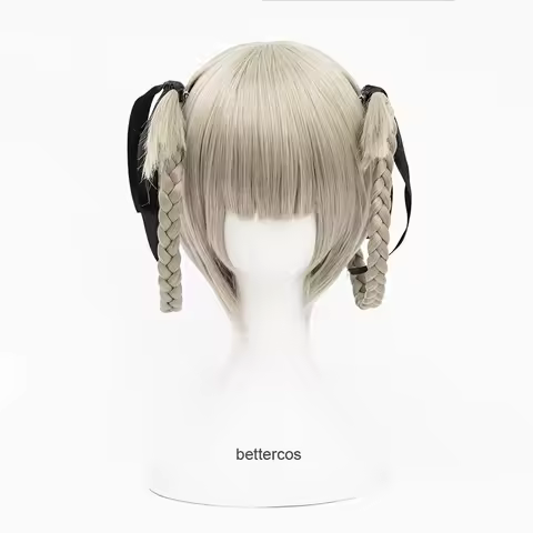 Anime Kakegurui Kirari Momobami 35cm Short Wigs Gray Braids Styled Clip on Cosplay Wig+ Free Wig Cap