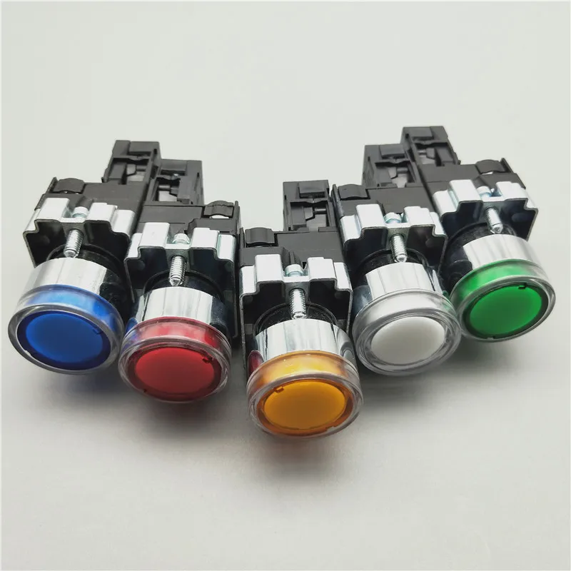 22mm Momentary XB2-BW3361 Round Push Button Switch with LED Light 1NO 24V/AC220V/AC380V Green,Red,Yellow,Blue ZB2-BE101C