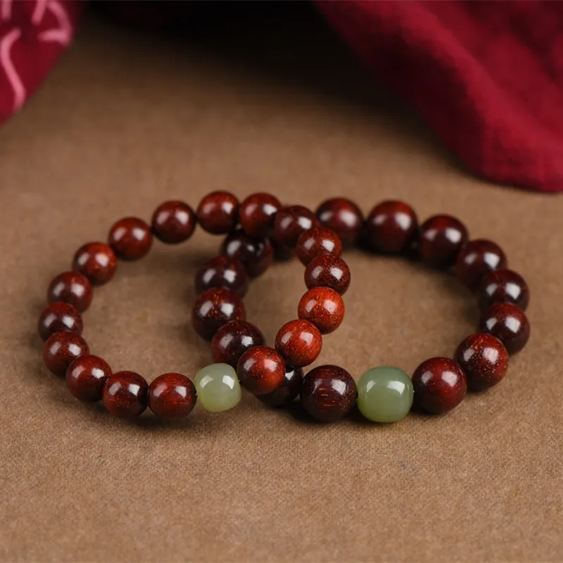 Natural African Pterocarpus Santalinus Bracelet Men's and Women's Hetian Jade Pot Cover Knob Crafts Plate Finished Single Circle