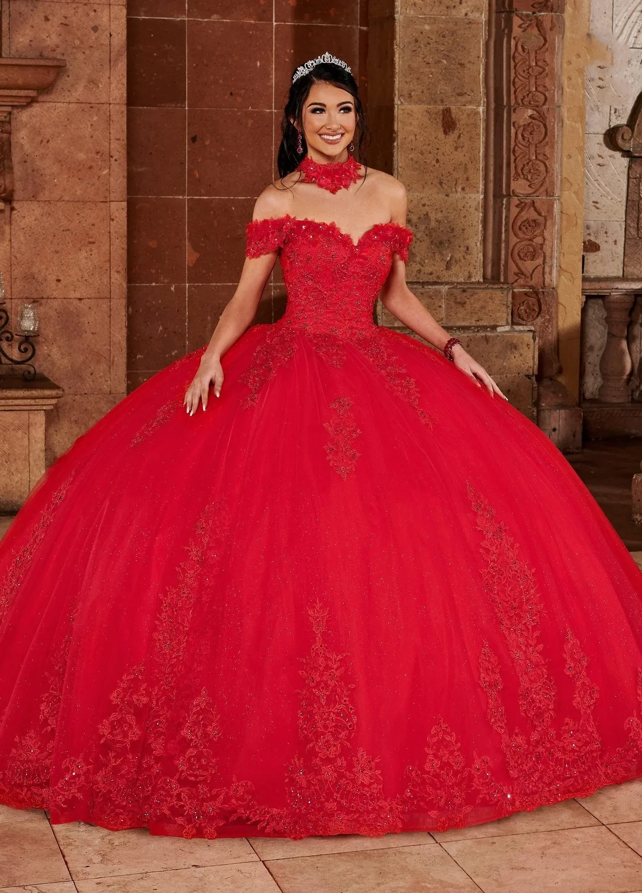 Red Charro Quinceanera Dresses Ball Gown Off The Shoulder Tulle Appliques Beaded Puffy Mexican Sweet 16 Dresses 15 Anos