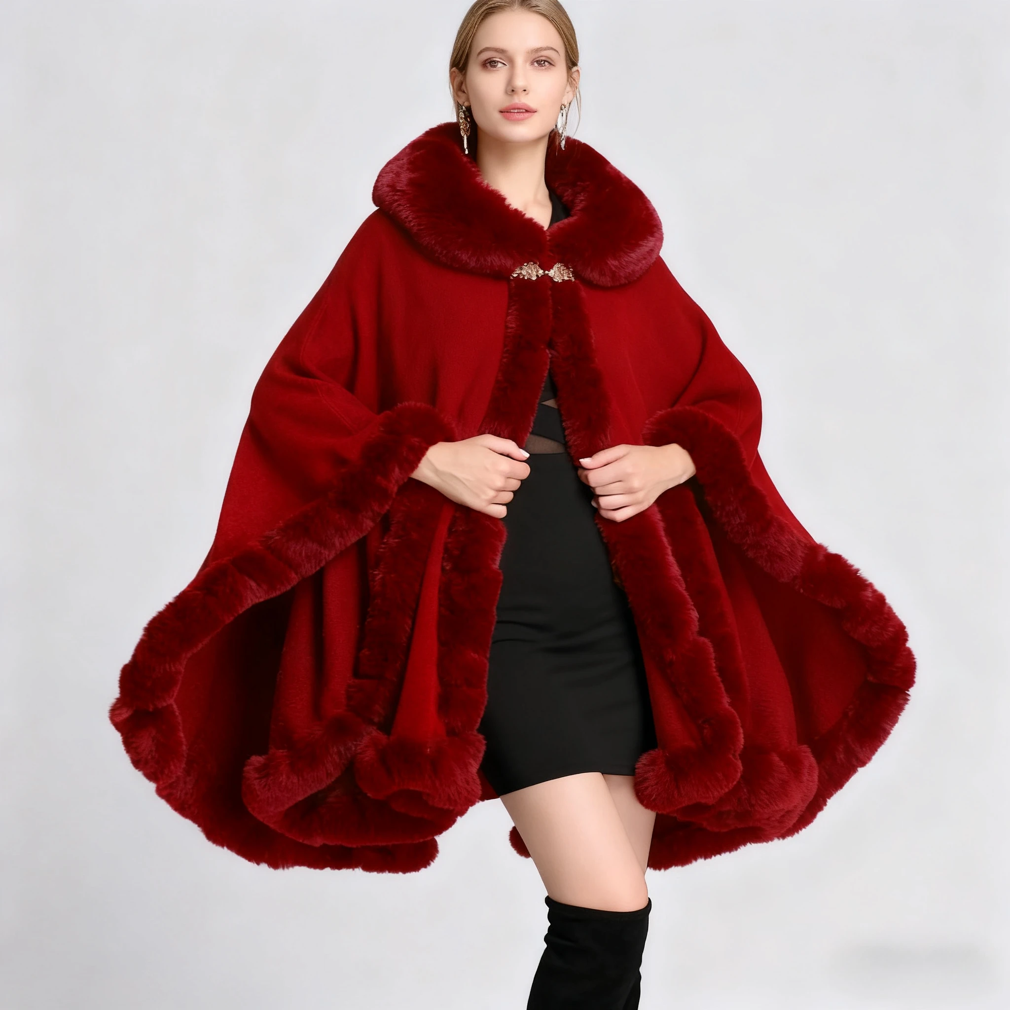 

Cloak Coats Jackets Women Capes Maxi Loose Coat Lace Up High Waist Fur Collar Ponchos Y2k Streetwear Elegant Autumn Winter