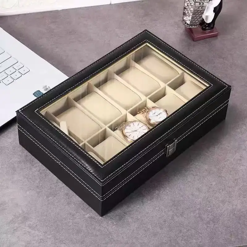 12-Slot Watch Organizer with Lock & Removable Pillows