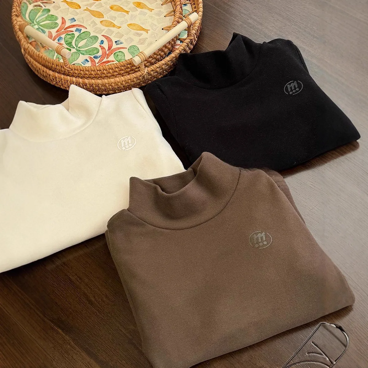 Boys' Thick Velvet Long Sleeved T-shirt with Children's Velvet Base Paired with Autumn and Winter Semi High Neck Warm Top