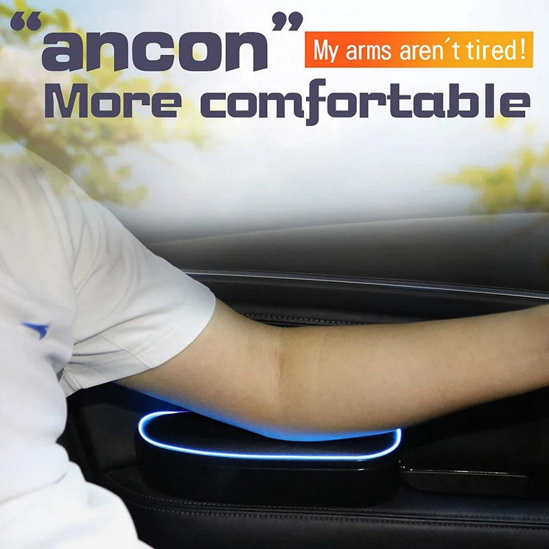 New-LED Anti Slip Mat Storage Box Adjustable Height Car Elbow Support Left Hand LED Armrest Support Travel Support