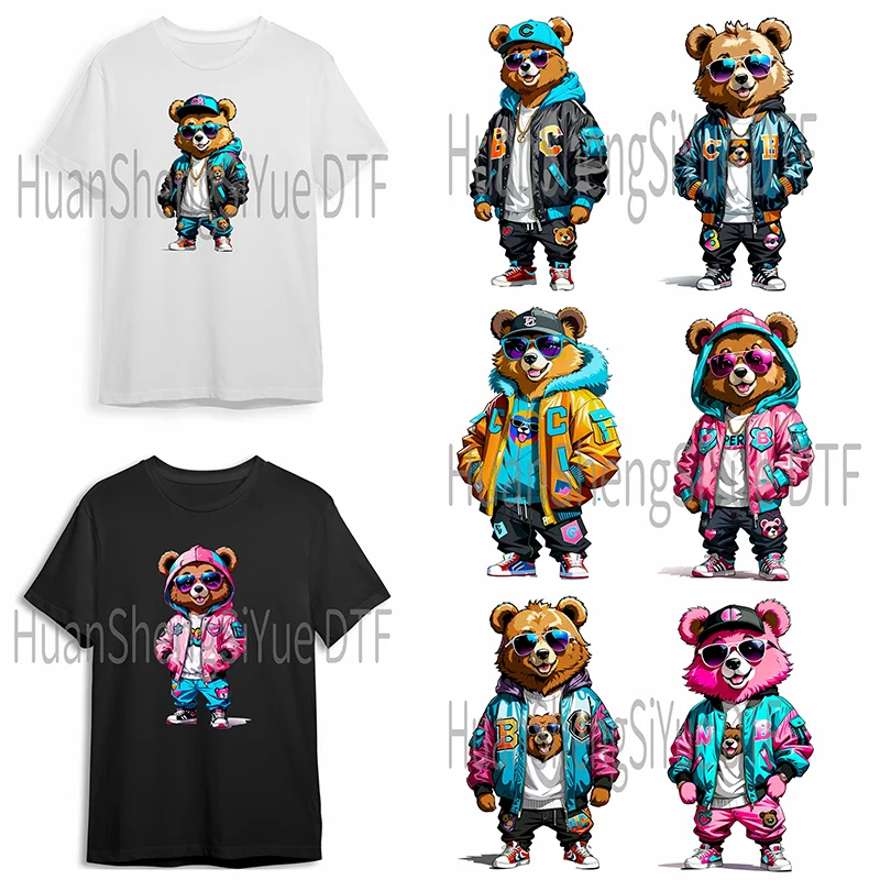 

Ironing Sticker Clothes DTF Color Bear Fashion T-shirt Hoodie DIY Jacket Patch Clothes Hot Paste Paper